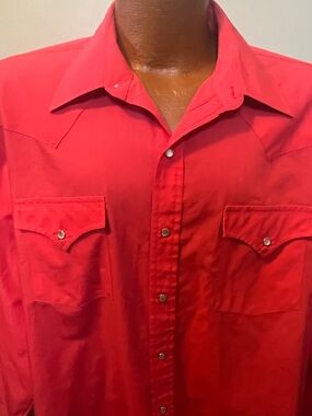 Sheplers Western Shirt Mens 17.5 Coral  Pearl Snap Long Sleeve Button Up Rodeo